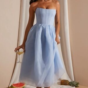 Oh Polly Blue Strapless Dress